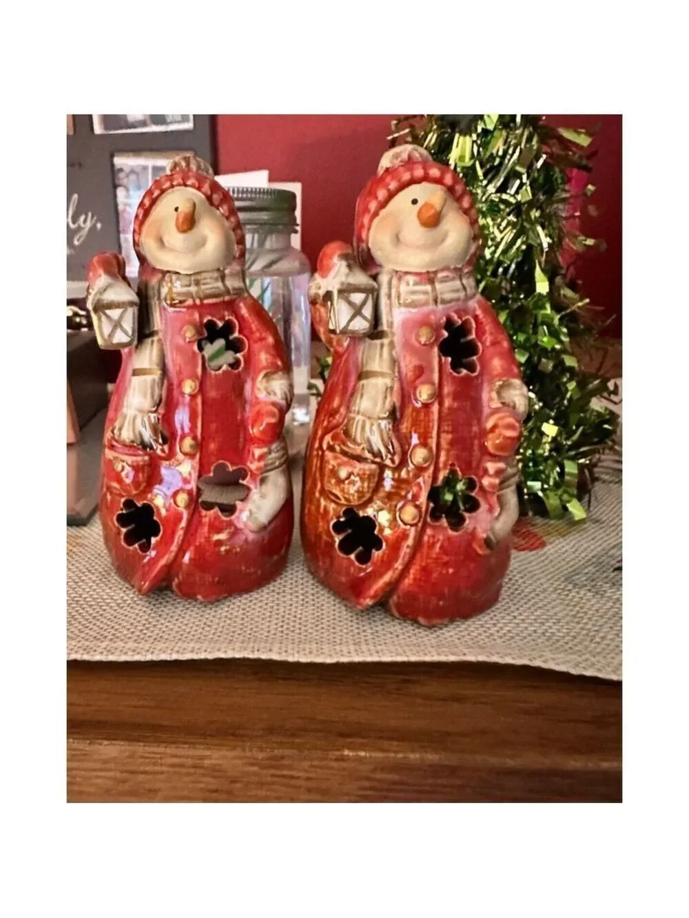 Snow Woman 2 Christmas Holiday Ceramic Tea Light Candle Holder Decor